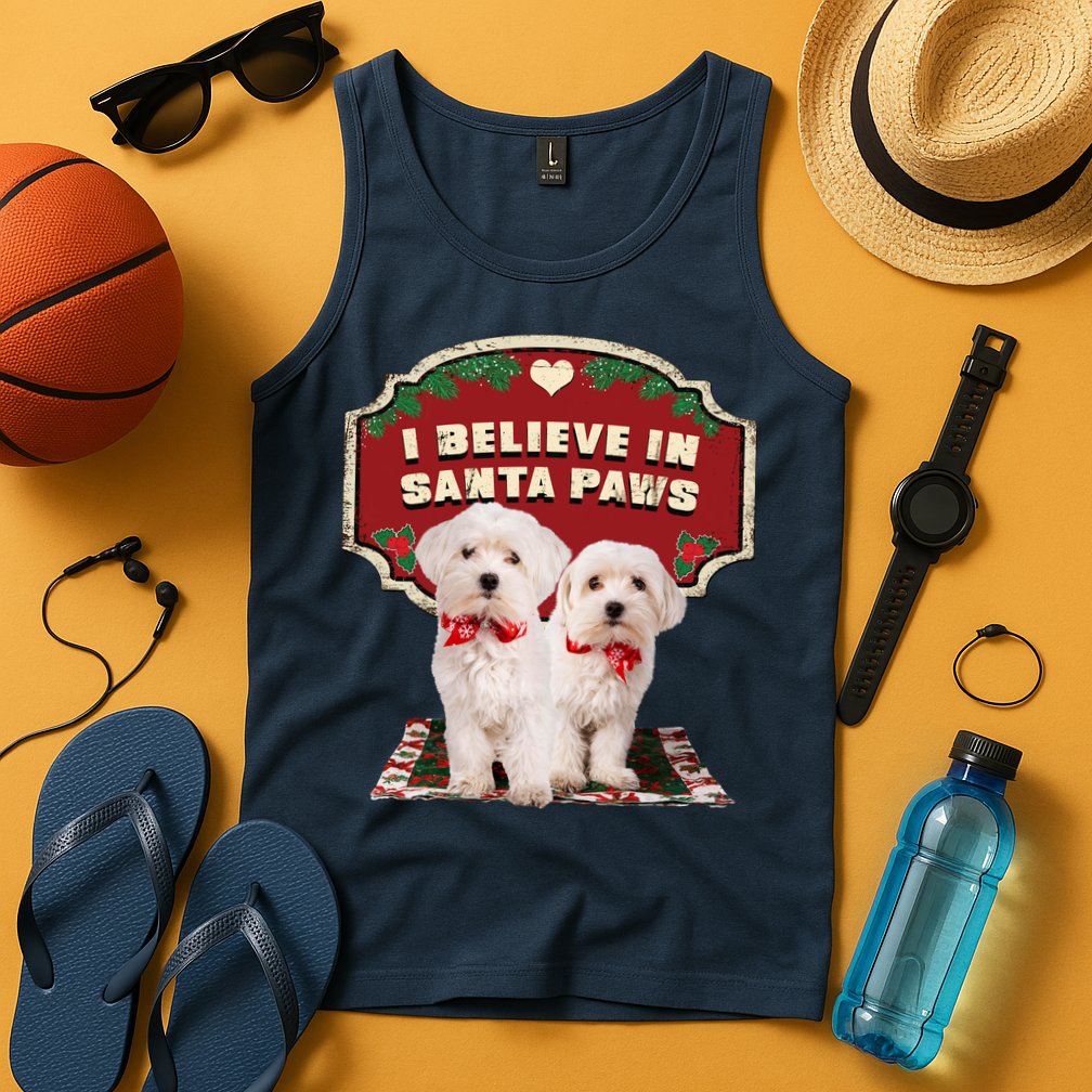 I Believe In Santa Paws Cute Christmas Dog Lover Tank Top