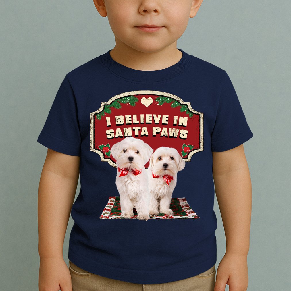 I Believe In Santa Paws Cute Christmas Dog Lover Toddler T-Shirt