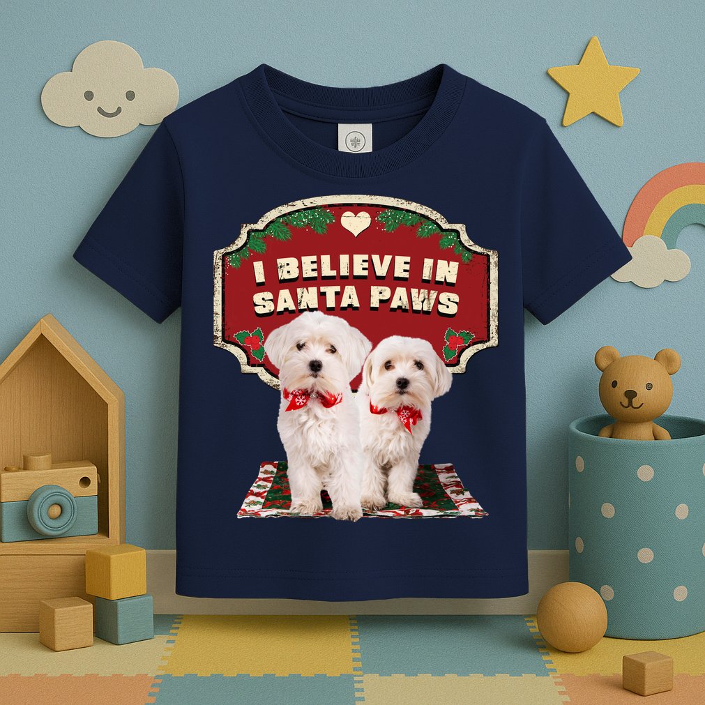 I Believe In Santa Paws Cute Christmas Dog Lover Toddler T-Shirt