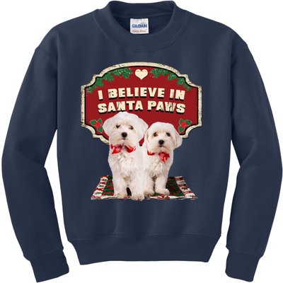 I Believe In Santa Paws Cute Christmas Dog Lover Kids Sweatshirt