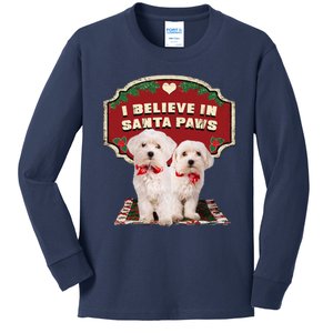 I Believe In Santa Paws Cute Christmas Dog Lover Kids Long Sleeve Shirt