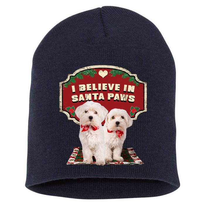 I Believe In Santa Paws Cute Christmas Dog Lover Short Acrylic Beanie