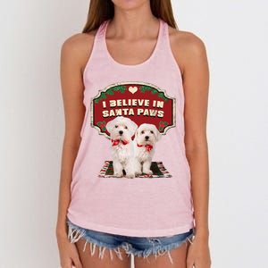 I Believe In Santa Paws Cute Christmas Dog Lover Women's Knotted Racerback Tank