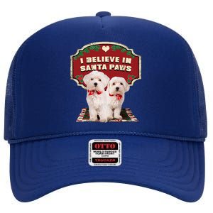 I Believe In Santa Paws Cute Christmas Dog Lover High Crown Mesh Back Trucker Hat