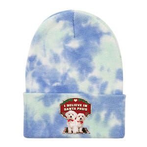 I Believe In Santa Paws Cute Christmas Dog Lover Tie Dye 12in Knit Beanie