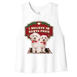 I Believe In Santa Paws Cute Christmas Dog Lover Women's Racerback Cropped Tank