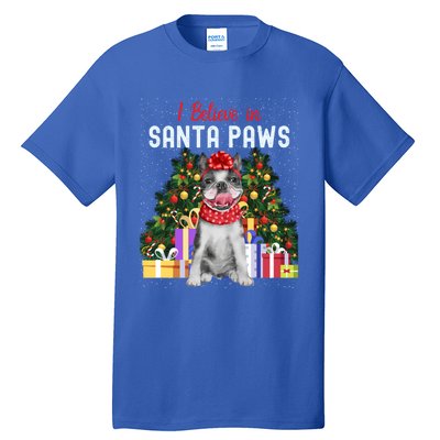 I Believe In Santa Paws Cute French Bulldog Christmas Cool Gift Tall T-Shirt