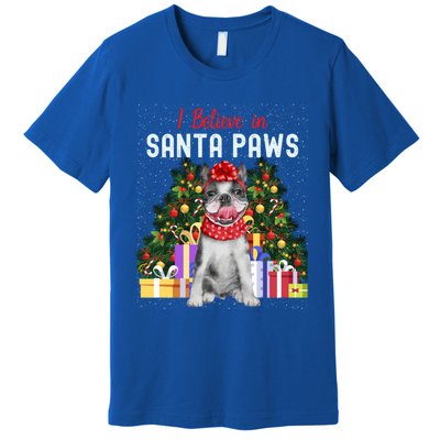 I Believe In Santa Paws Cute French Bulldog Christmas Cool Gift Premium T-Shirt