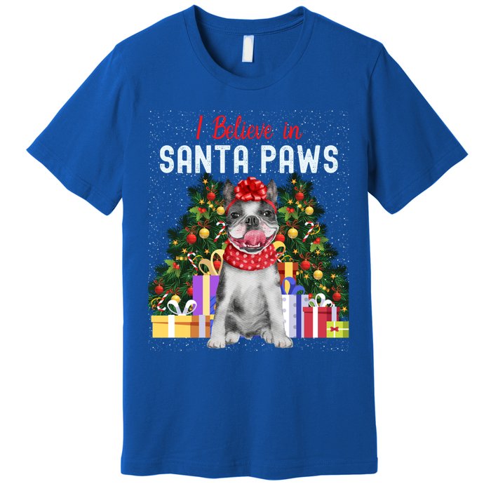 I Believe In Santa Paws Cute French Bulldog Christmas Cool Gift Premium T-Shirt