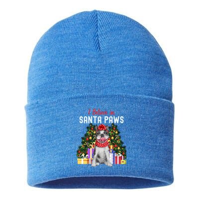 I Believe In Santa Paws Cute French Bulldog Christmas Cool Gift Sustainable Knit Beanie