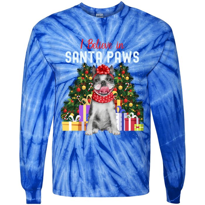 I Believe In Santa Paws Cute French Bulldog Christmas Cool Gift Tie-Dye Long Sleeve Shirt