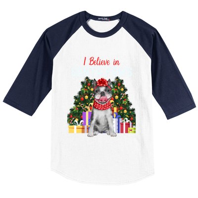 I Believe In Santa Paws Cute French Bulldog Christmas Cool Gift Baseball Sleeve Shirt