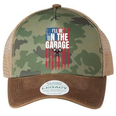 ILl Be In The Garage American Us Flag Mechanic Dad Grandpa Legacy Tie Dye Trucker Hat