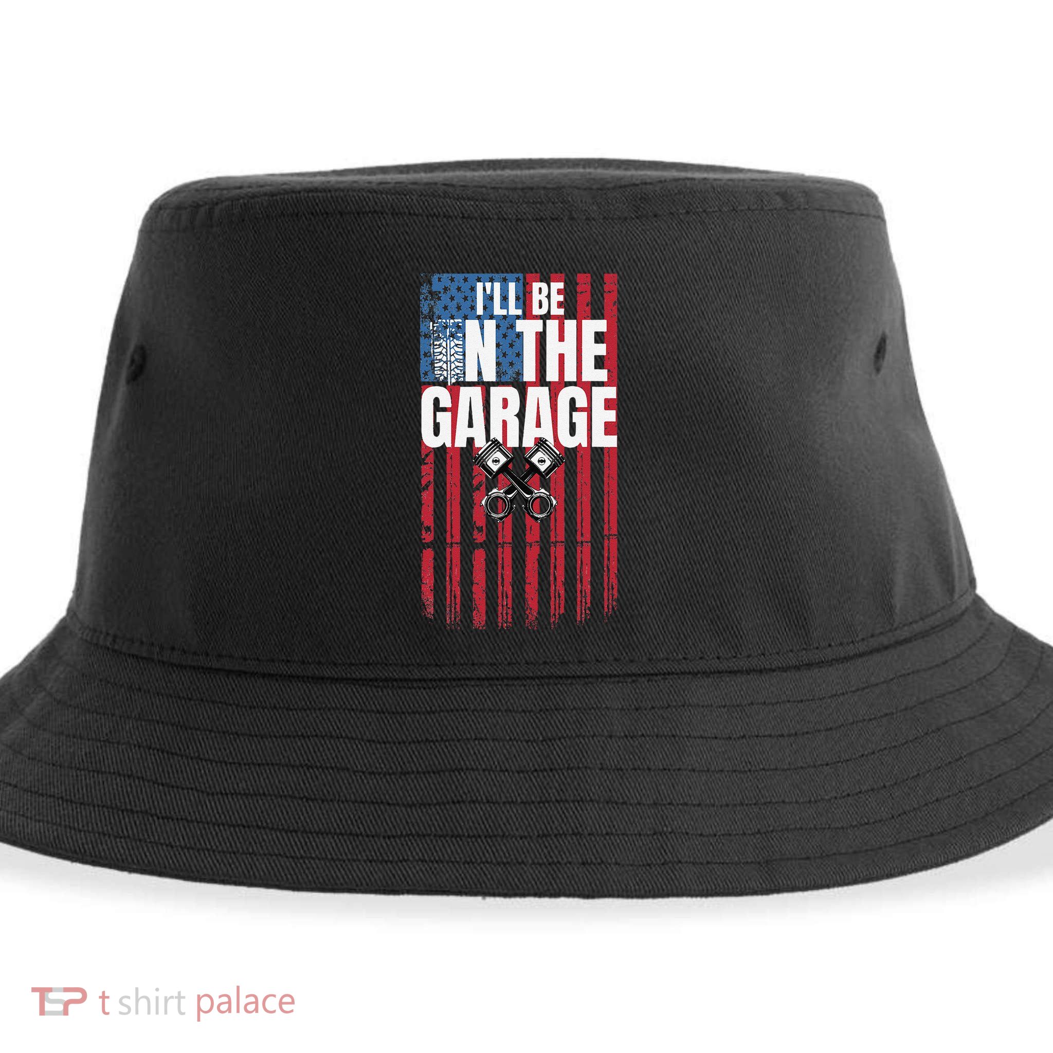 ILl Be In The Garage American Us Flag Mechanic Dad Grandpa Sustainable Bucket Hat