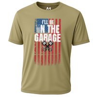 ILl Be In The Garage American Us Flag Mechanic Dad Grandpa Cooling Performance Crew T-Shirt