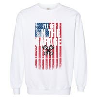 ILl Be In The Garage American Us Flag Mechanic Dad Grandpa Garment-Dyed Sweatshirt