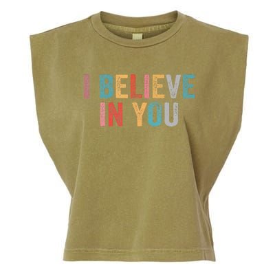 I Believe In You Vintage Motivational Testing Day Teacher Garment-Dyed Women's Muscle Tee