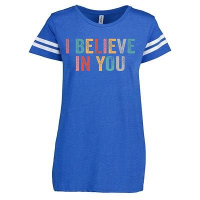 I Believe In You Vintage Motivational Testing Day Teacher Enza Ladies Jersey Football T-Shirt