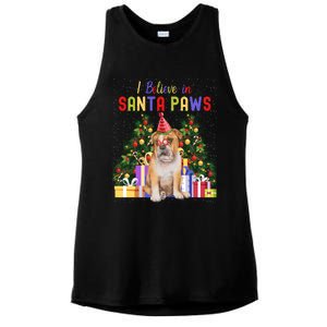 I Believe In Santa Paws Bulldog Lover Cute Xmas Bulldog Gift Ladies PosiCharge Tri-Blend Wicking Tank