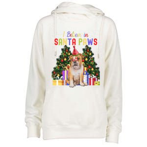 I Believe In Santa Paws Bulldog Lover Cute Xmas Bulldog Gift Womens Funnel Neck Pullover Hood