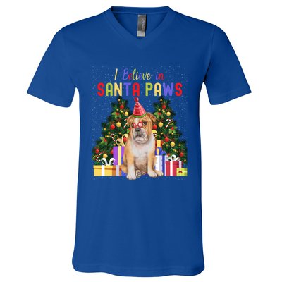 I Believe In Santa Paws Bulldog Lover Cute Xmas Bulldog Gift V-Neck T-Shirt