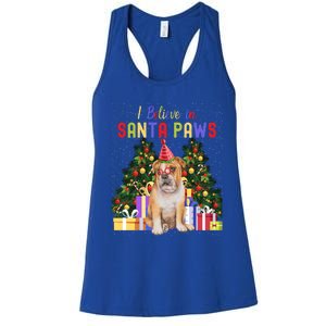 I Believe In Santa Paws Bulldog Lover Cute Xmas Bulldog Gift Women's Racerback Tank