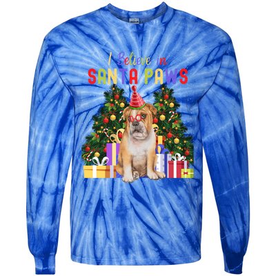 I Believe In Santa Paws Bulldog Lover Cute Xmas Bulldog Gift Tie-Dye Long Sleeve Shirt