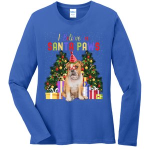 I Believe In Santa Paws Bulldog Lover Cute Xmas Bulldog Gift Ladies Long Sleeve Shirt