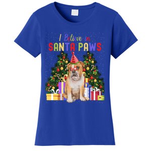 I Believe In Santa Paws Bulldog Lover Cute Xmas Bulldog Gift Women's T-Shirt