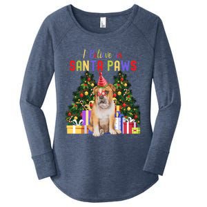 I Believe In Santa Paws Bulldog Lover Cute Xmas Bulldog Gift Women's Perfect Tri Tunic Long Sleeve Shirt