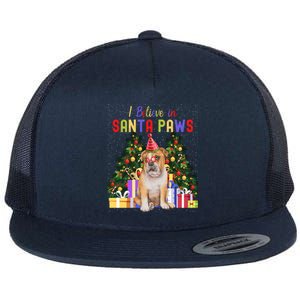 I Believe In Santa Paws Bulldog Lover Cute Xmas Bulldog Gift Flat Bill Trucker Hat