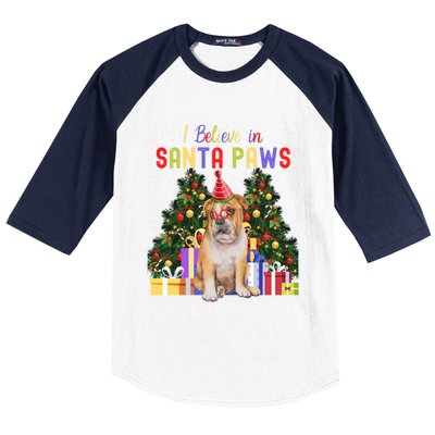 I Believe In Santa Paws Bulldog Lover Cute Xmas Bulldog Gift Baseball Sleeve Shirt