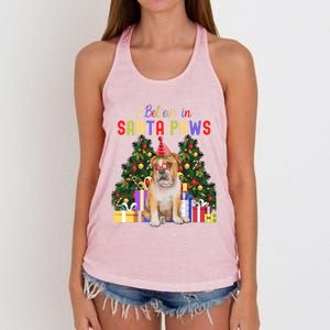 I Believe In Santa Paws Bulldog Lover Cute Xmas Bulldog Gift Women's Knotted Racerback Tank