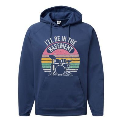 ILl Be In The Basement Drum Set Vintage Style Performance Fleece Hoodie