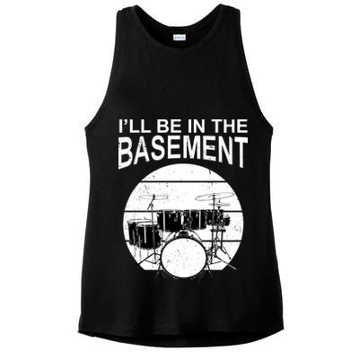 I'll Be In The Basement Drum Set Drumming Drummer Ladies PosiCharge Tri-Blend Wicking Tank