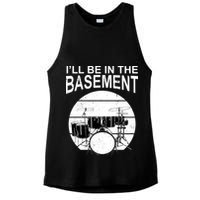 I'll Be In The Basement Drum Set Drumming Drummer Ladies PosiCharge Tri-Blend Wicking Tank
