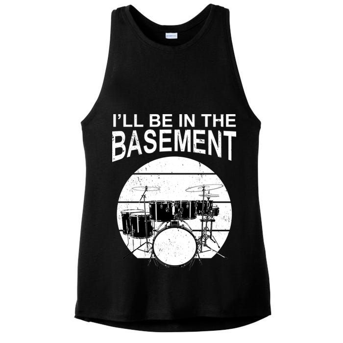 I'll Be In The Basement Drum Set Drumming Drummer Ladies PosiCharge Tri-Blend Wicking Tank