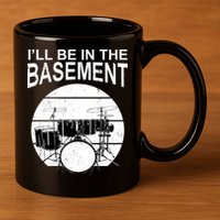 I'll Be In The Basement Drum Set Drumming Drummer 11oz C Handle Ceramic Mug