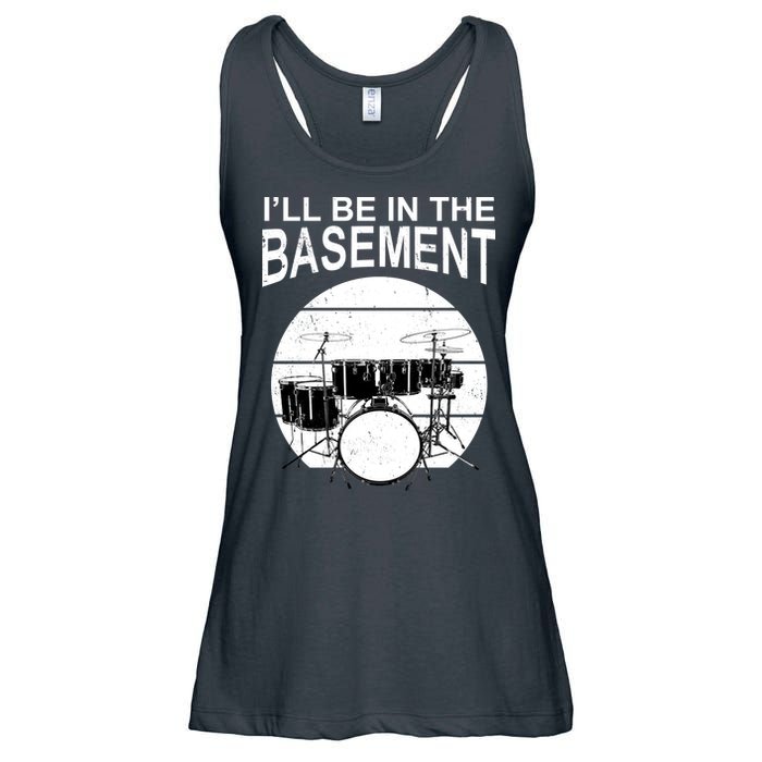 I'll Be In The Basement Drum Set Drumming Drummer Ladies Essential Flowy Tank
