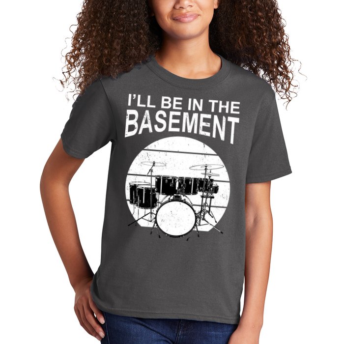I'll Be In The Basement Drum Set Drumming Drummer Kids T-Shirt