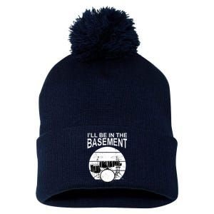 I'll Be In The Basement Drum Set Drumming Drummer Pom Pom 12in Knit Beanie