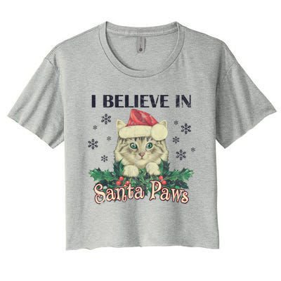 I Believe In Santa Paws Cute Cat Christmas Hat Gift Women's Crop Top Tee