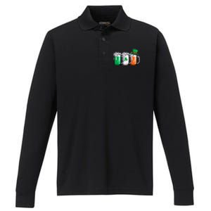 Irish Beer Ireland Flag St Patricks Day Performance Long Sleeve Polo