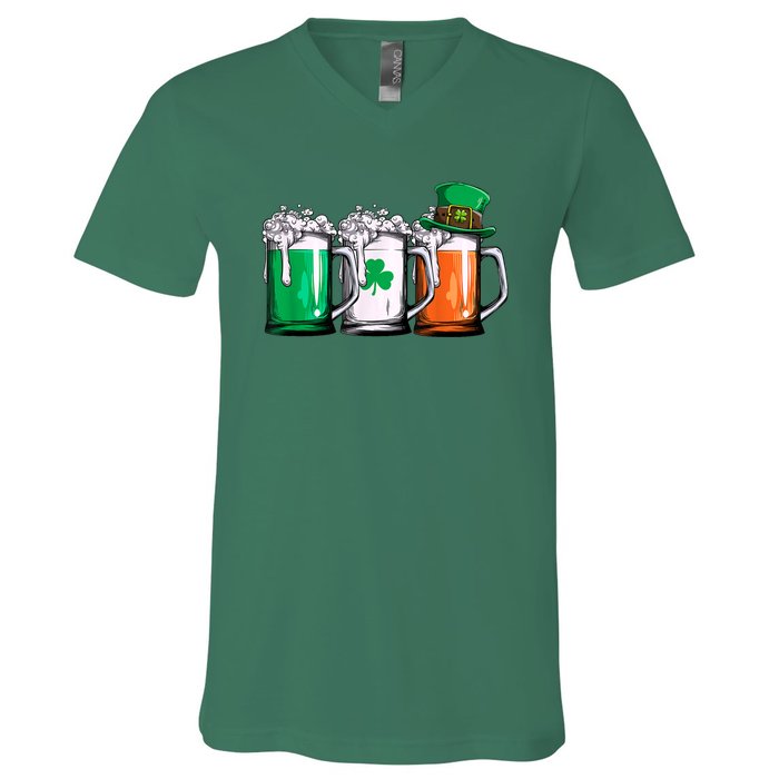 Irish Beer Ireland Flag St Patricks Day V-Neck T-Shirt