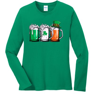 Irish Beer Ireland Flag St Patricks Day Ladies Long Sleeve Shirt