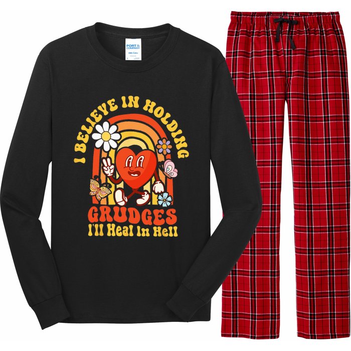 I Believe In Holding Grudges Ill Heal In Hell Rainbow Heart Long Sleeve Pajama Set