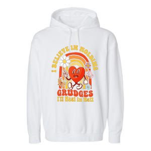 I Believe In Holding Grudges Ill Heal In Hell Rainbow Heart Garment-Dyed Fleece Hoodie