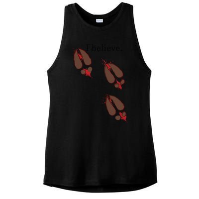 I Believe In Santa Funny Reindeer Hoof Prints Christmas Ladies PosiCharge Tri-Blend Wicking Tank