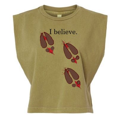 I Believe In Santa Funny Reindeer Hoof Prints Christmas Garment-Dyed Women's Muscle Tee