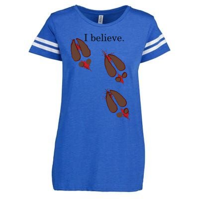 I Believe In Santa Funny Reindeer Hoof Prints Christmas Enza Ladies Jersey Football T-Shirt